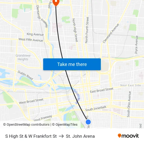 S High St & W Frankfort St to St. John Arena map