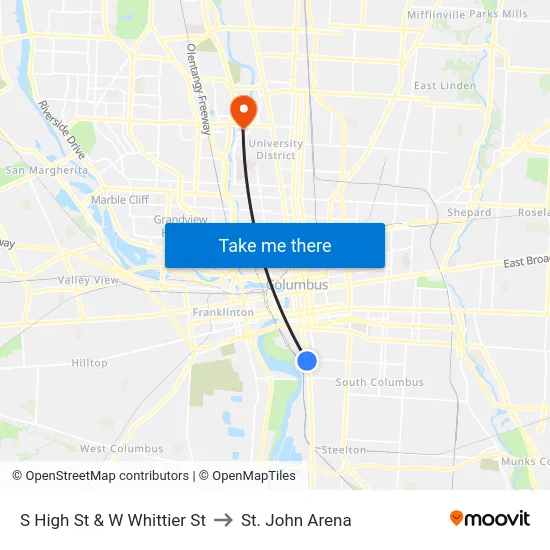 S High St & W Whittier St to St. John Arena map