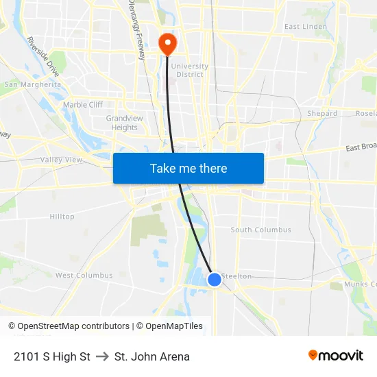 2101 S High St to St. John Arena map