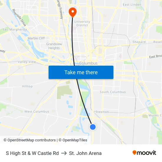 S High St & W Castle Rd to St. John Arena map