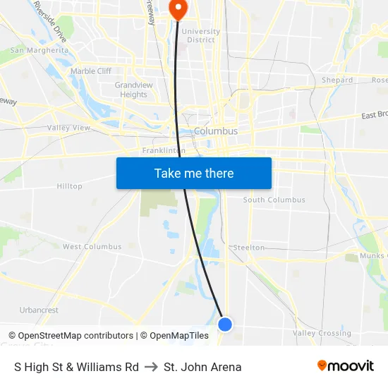 S High St & Williams Rd to St. John Arena map