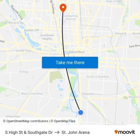 S High St & Southgate Dr to St. John Arena map