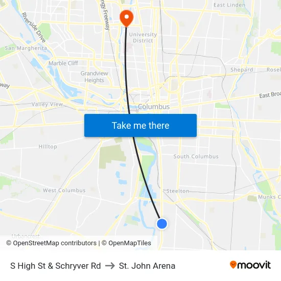 S High St & Schryver Rd to St. John Arena map
