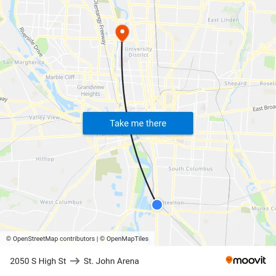 2050 S High St to St. John Arena map