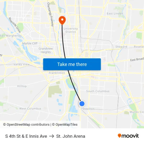 S 4th St & E Innis Ave to St. John Arena map
