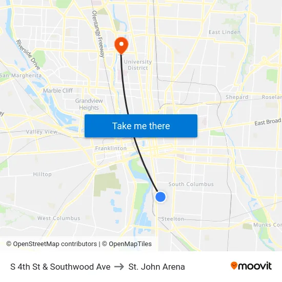 S 4th St & Southwood Ave to St. John Arena map
