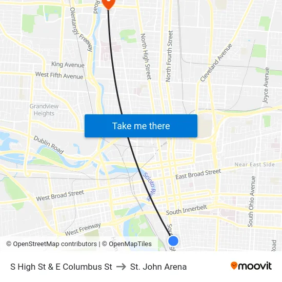 S High St & E Columbus St to St. John Arena map