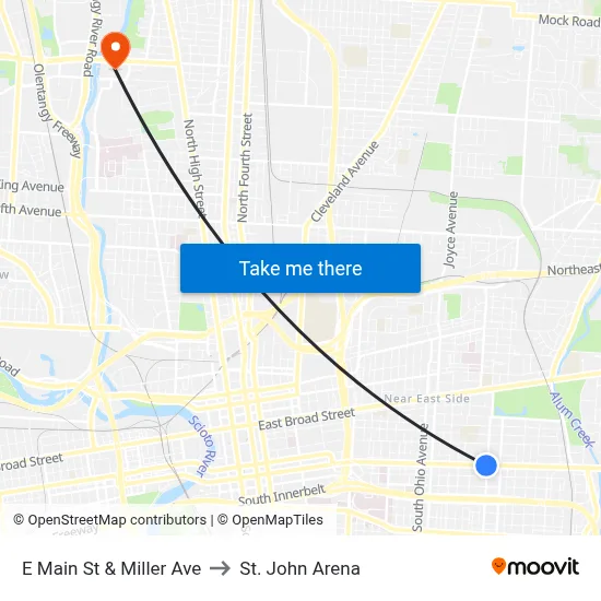 E Main St & Miller Ave to St. John Arena map