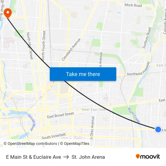 E Main St & Euclaire Ave to St. John Arena map