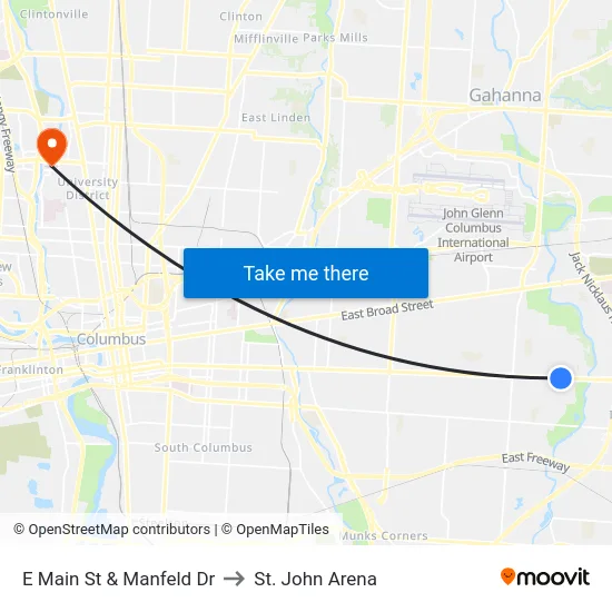E Main St & Manfeld Dr to St. John Arena map