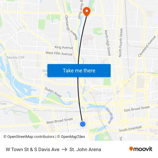 W Town St & S Davis Ave to St. John Arena map