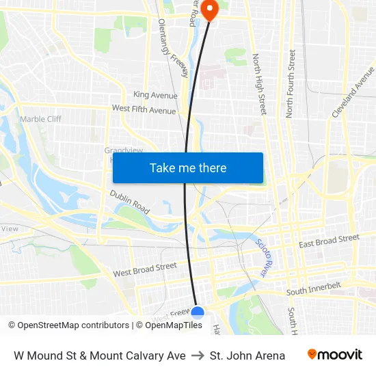 W Mound St & Mount Calvary Ave to St. John Arena map