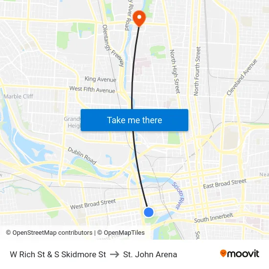 W Rich St & S Skidmore St to St. John Arena map