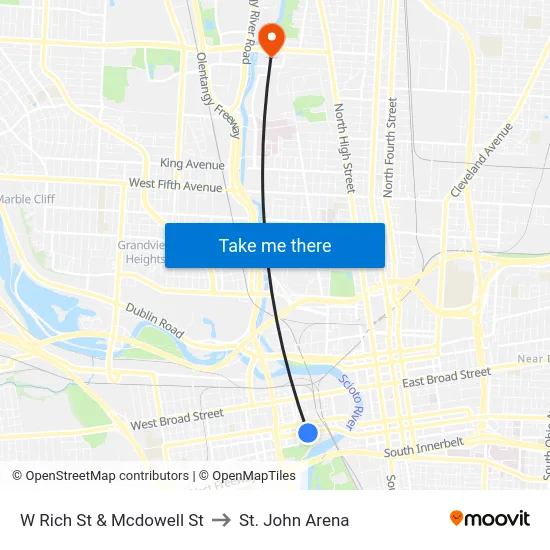 W Rich St & Mcdowell St to St. John Arena map
