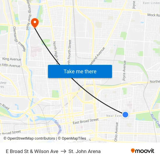 E Broad St & Wilson Ave to St. John Arena map
