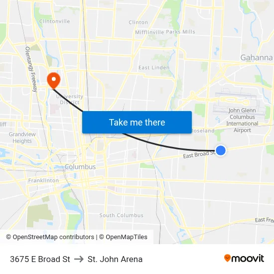 3675 E Broad St to St. John Arena map