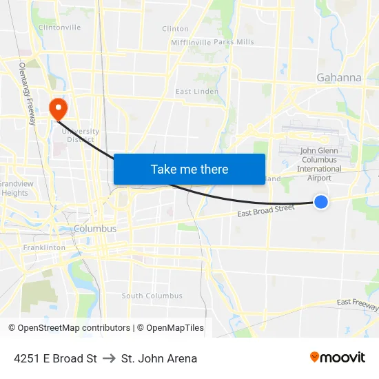 4251 E Broad St to St. John Arena map