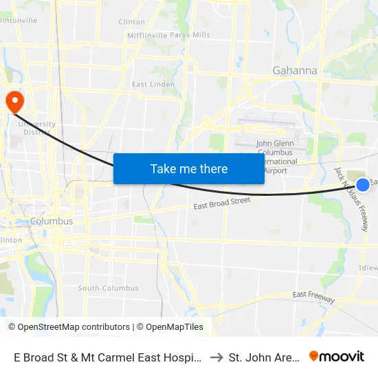 E Broad St & Mt Carmel East Hospital to St. John Arena map