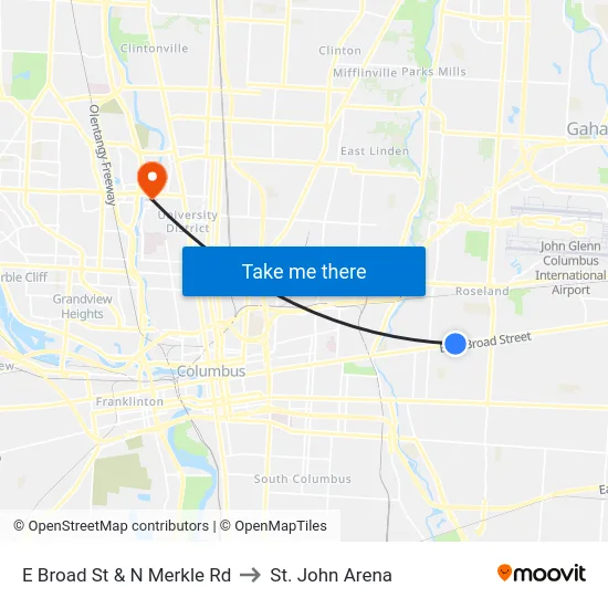 E Broad St & N Merkle Rd to St. John Arena map