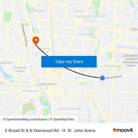 E Broad St & N Stanwood Rd to St. John Arena map