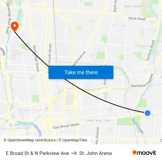 E Broad St & N Parkview Ave to St. John Arena map