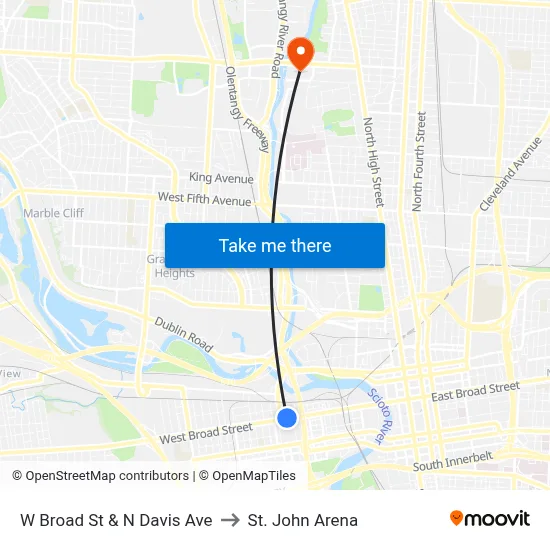 W Broad St & N Davis Ave to St. John Arena map