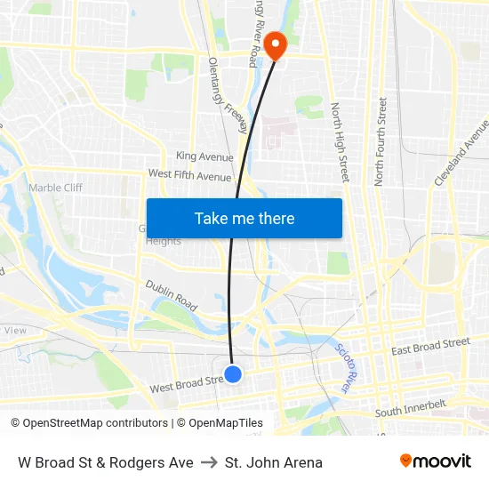 W Broad St & Rodgers Ave to St. John Arena map