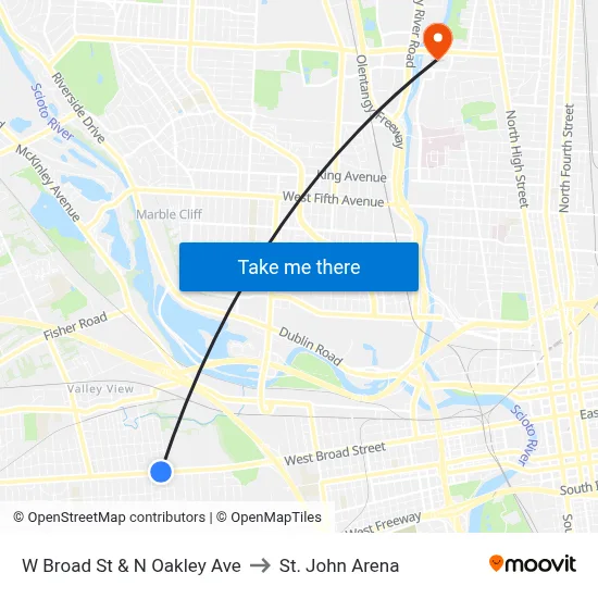 W Broad St & N Oakley Ave to St. John Arena map