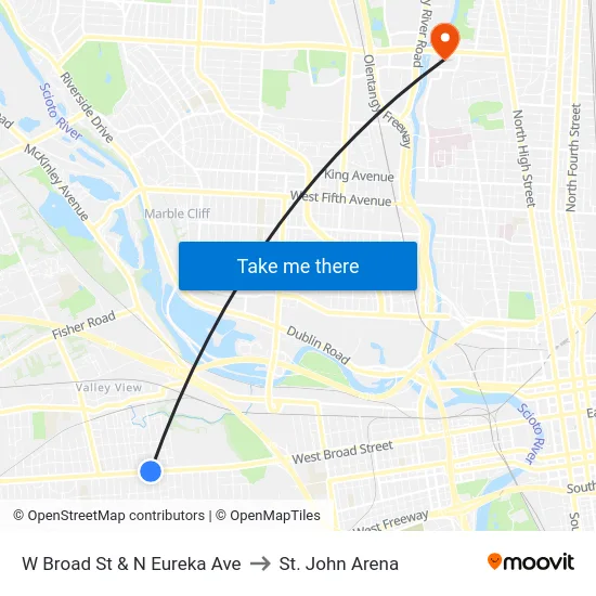 W Broad St & N Eureka Ave to St. John Arena map