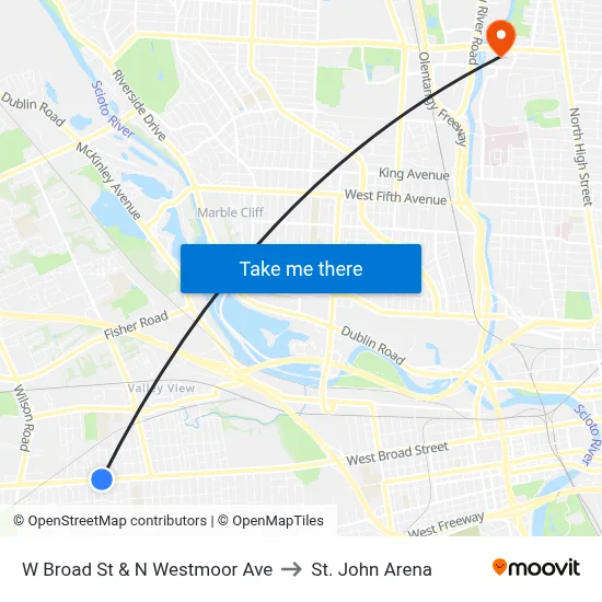 W Broad St & N Westmoor Ave to St. John Arena map