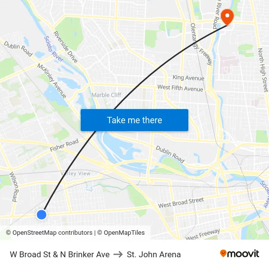 W Broad St & N Brinker Ave to St. John Arena map