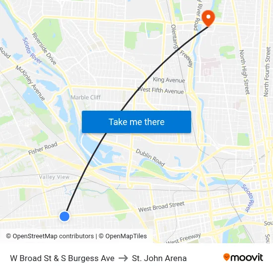 W Broad St & S Burgess Ave to St. John Arena map
