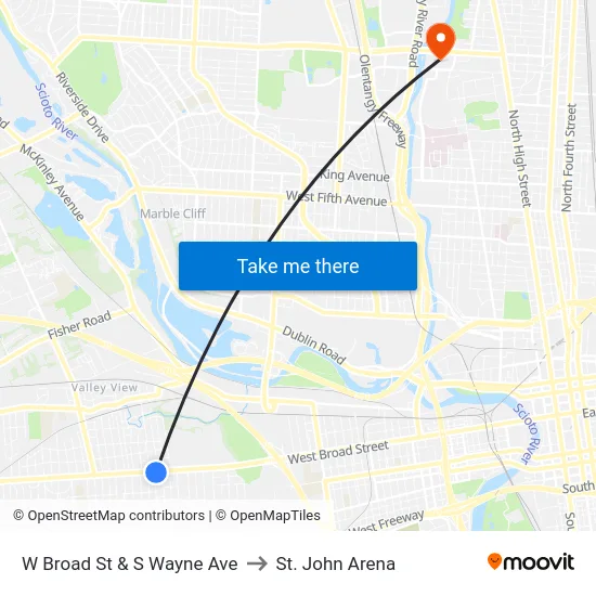 W Broad St & S Wayne Ave to St. John Arena map