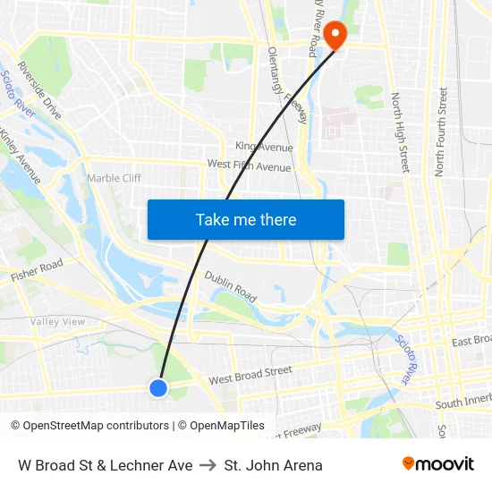 W Broad St & Lechner Ave to St. John Arena map