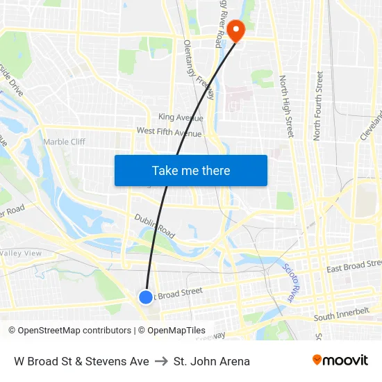 W Broad St & Stevens Ave to St. John Arena map