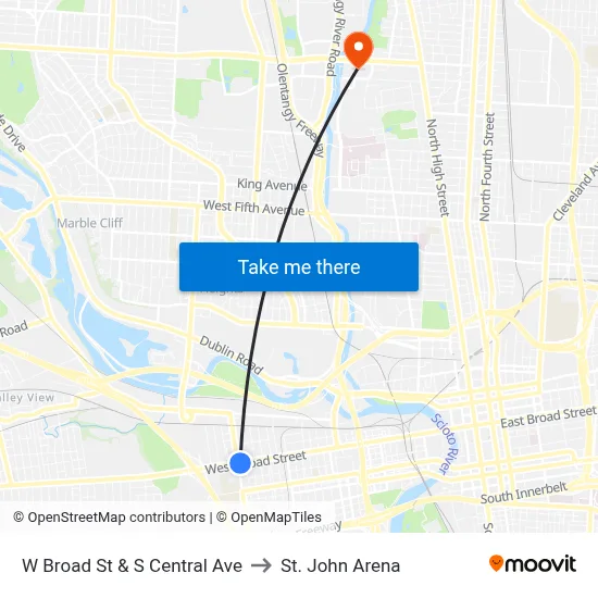 W Broad St & S Central Ave to St. John Arena map
