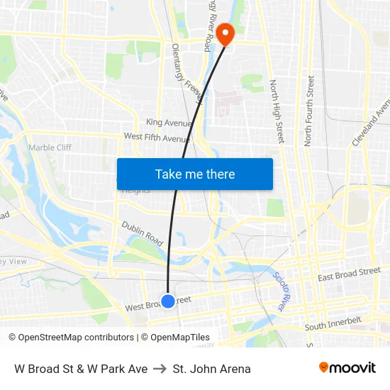 W Broad St & W Park Ave to St. John Arena map