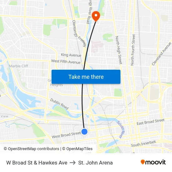 W Broad St & Hawkes Ave to St. John Arena map