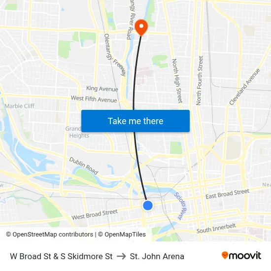 W Broad St & S Skidmore St to St. John Arena map