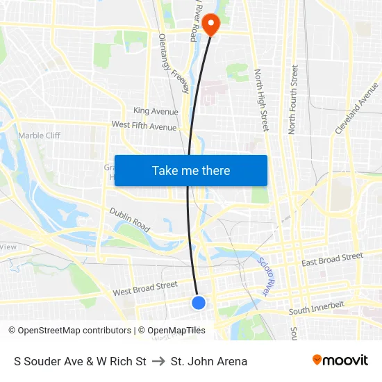 S Souder Ave & W Rich St to St. John Arena map