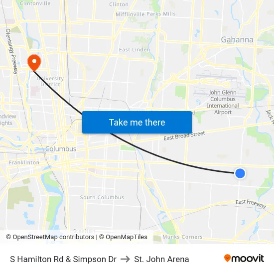 S Hamilton Rd & Simpson Dr to St. John Arena map