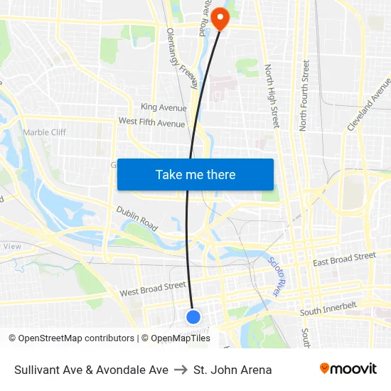 Sullivant Ave & Avondale Ave to St. John Arena map