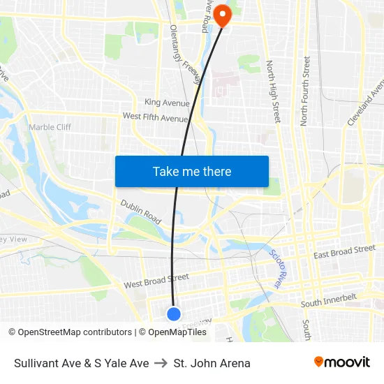 Sullivant Ave & S Yale Ave to St. John Arena map