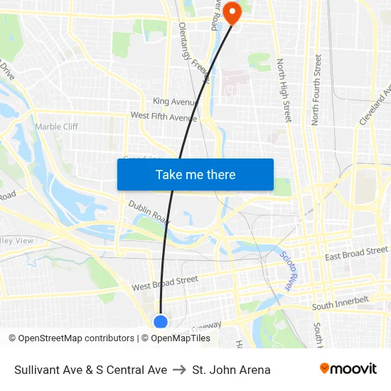 Sullivant Ave & S Central Ave to St. John Arena map