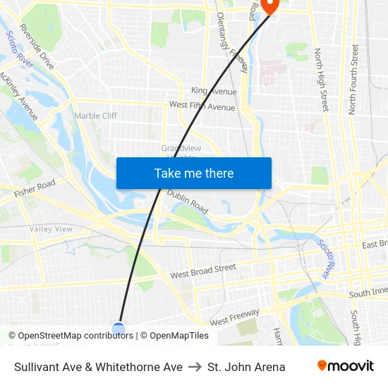 Sullivant Ave & Whitethorne Ave to St. John Arena map