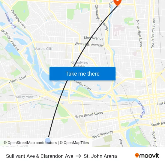 Sullivant Ave & Clarendon Ave to St. John Arena map