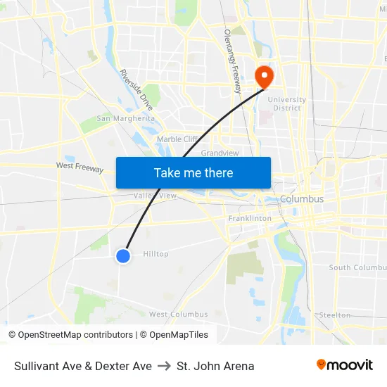 Sullivant Ave & Dexter Ave to St. John Arena map