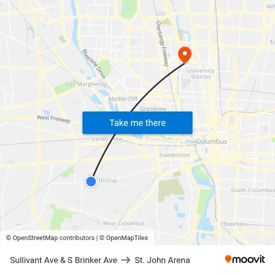 Sullivant Ave & S Brinker Ave to St. John Arena map
