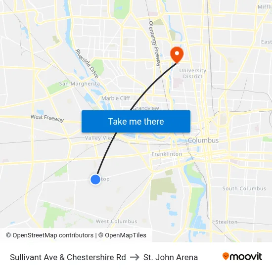 Sullivant Ave & Chestershire Rd to St. John Arena map