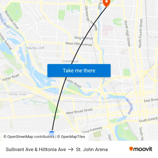 Sullivant Ave & Hilltonia Ave to St. John Arena map